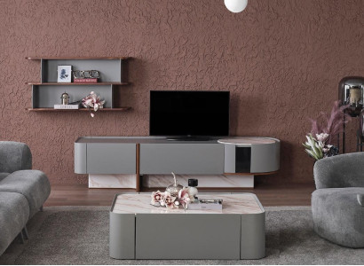Wall unit Set Wood Furnishings Luxury Living room TV Lowboard Design Wall shelf